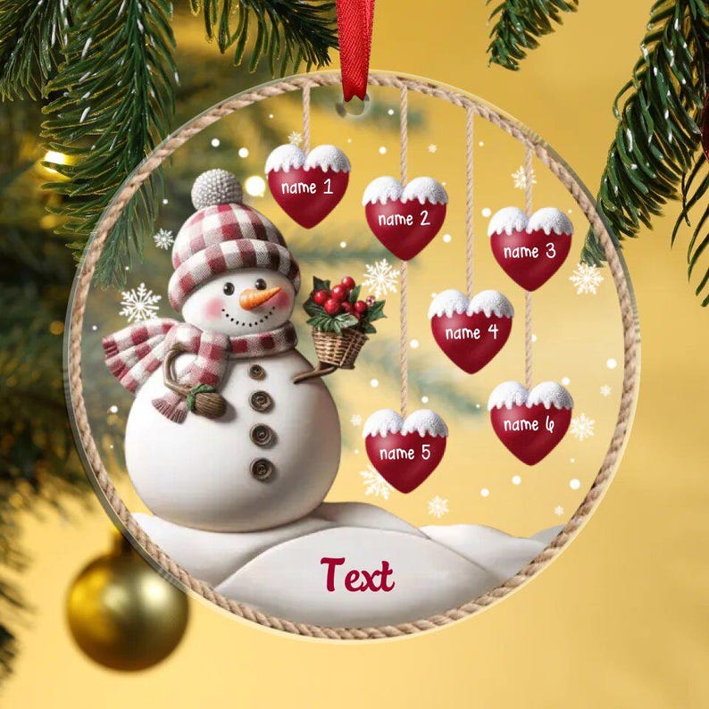 Personalized 1-8 Family Names Christmas Ornament, Acrylic Snowman Family Hanging Ornament, Christmas Gift for Grandma/Mom, Xmas Tree Decor