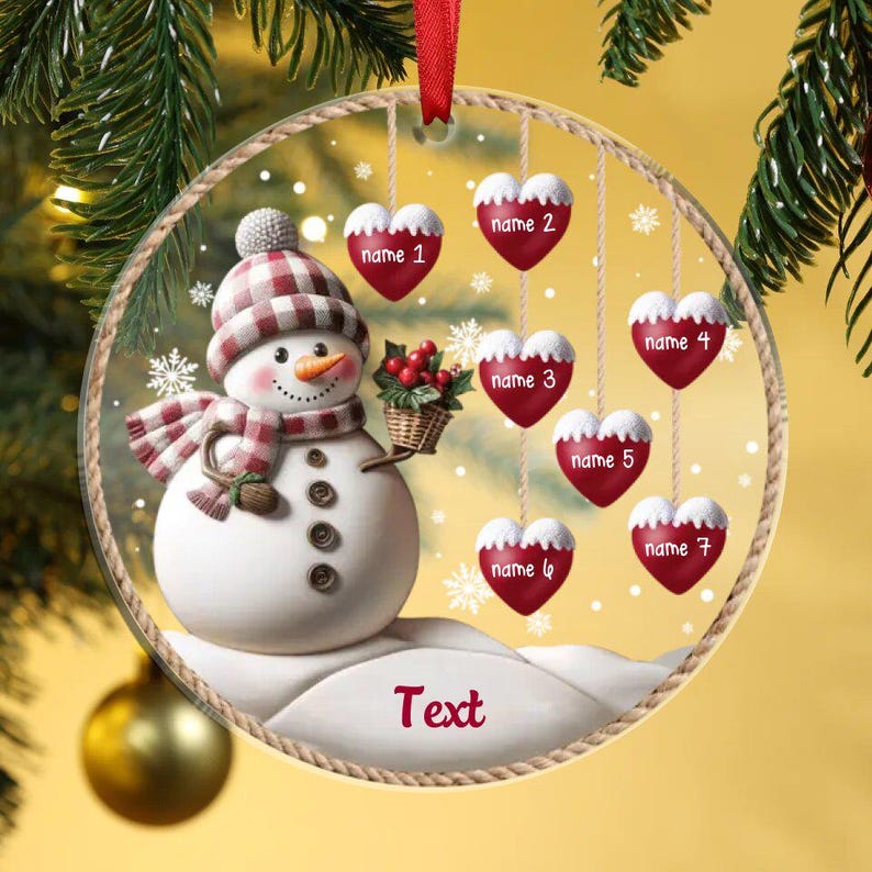 Personalized 1-8 Family Names Christmas Ornament, Acrylic Snowman Family Hanging Ornament, Christmas Gift for Grandma/Mom, Xmas Tree Decor