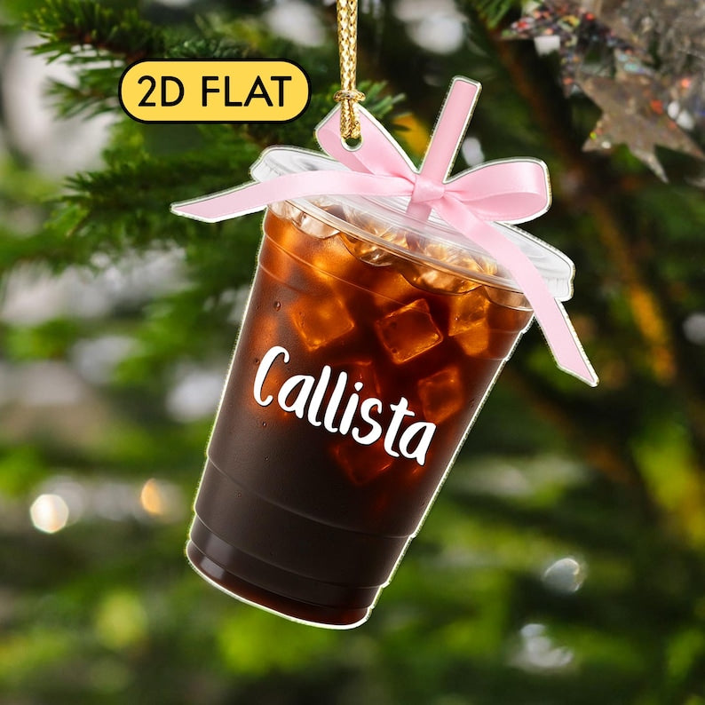 2D Flat Custom Iced Coffee Acrylic Ornament: Christmas Gift for Her