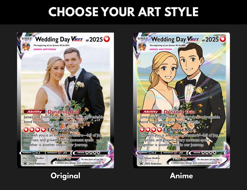 Personalized Anniversary Card, Custom Couples PKM Cards, Couple Anniversary Gift, Anime Wedding Gift, Gift for Him or Her, Birthday Gift