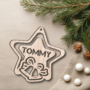 Personalized Star Wood Christmas Ornament Custom Name Bell Design Holiday Decoration, Unique Gift Keepsake for Family, Friends