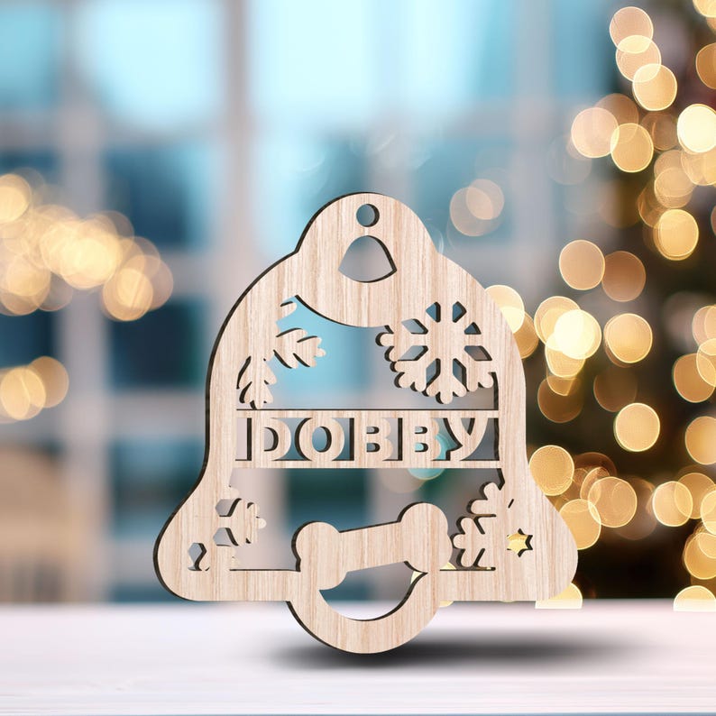 Personalized Bell Wood Christmas Ornament Custom Name Snowflake Design Holiday Decoration, Unique Xmas Gift Keepsake for Family & Friends