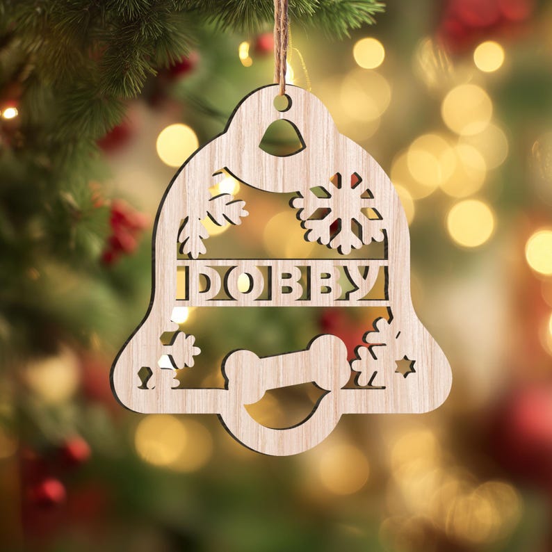 Personalized Bell Wood Christmas Ornament Custom Name Snowflake Design Holiday Decoration, Unique Xmas Gift Keepsake for Family & Friends