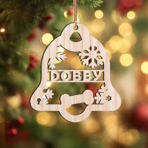 Personalized Bell Wood Christmas Ornament Custom Name Snowflake Design Holiday Decoration, Unique Xmas Gift Keepsake for Family & Friends