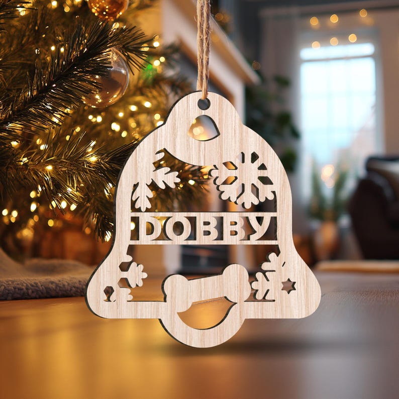 Personalized Bell Wood Christmas Ornament Custom Name Snowflake Design Holiday Decoration, Unique Xmas Gift Keepsake for Family & Friends