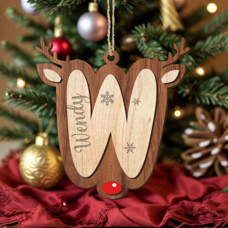 Personalized Christmas Name Ornament, Custom Reindeer Letter Ornaments, Reindeer Family Christmas Ornament, Family Name Christmas Ornament