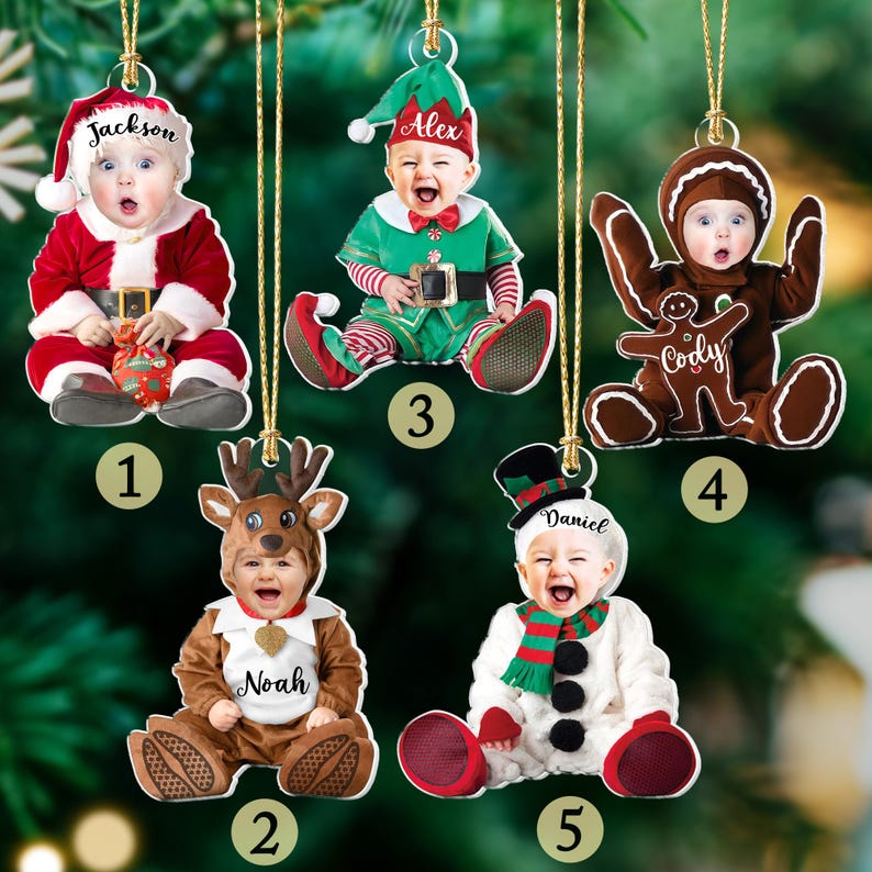 Custom Face Baby Photo Ornament: Kids in Christmas Costumes Acrylic Keepsake