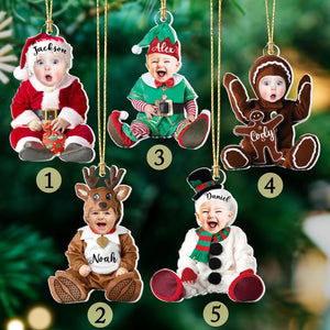 Custom Face Baby Photo Ornament: Kids in Christmas Costumes Acrylic Keepsake