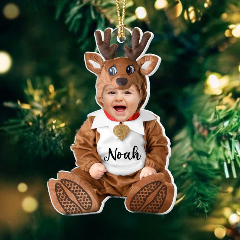 Custom Face Baby Photo Ornament: Kids in Christmas Costumes Acrylic Keepsake