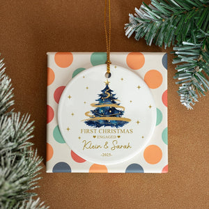 Personalized Ceramic Engagement Ornament, Mr & Mrs Keepsake, Christmas Tree Bauble, Christmas Gift for Couple w/ Gift Box, Engaged Keepsake