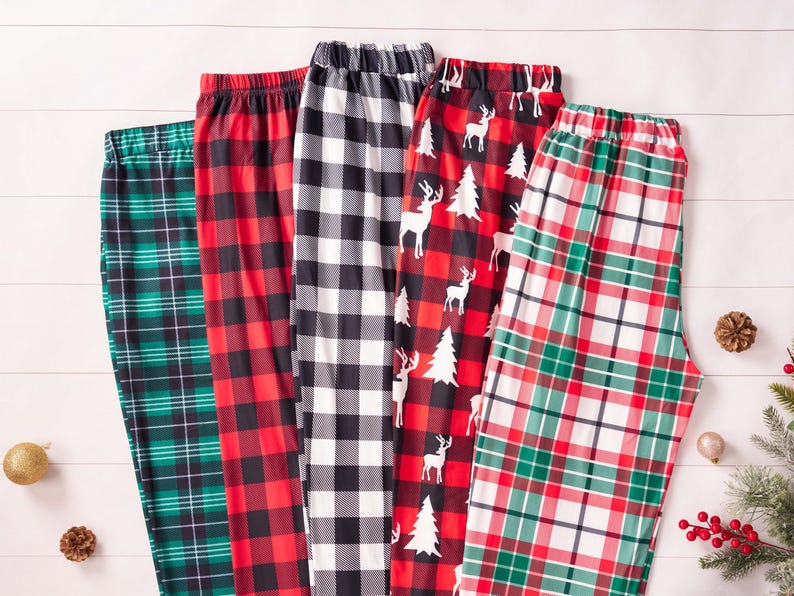 Christmas Pants For Family, Buffalo Plaid Pants, Christmas Kids Adult Matching Pants, Multi Color Plaid Pajama Pants Christmas Pajamas Pants