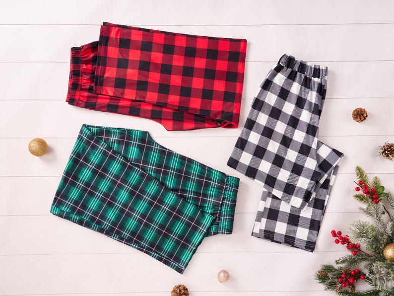 Christmas Pants For Family, Buffalo Plaid Pants, Christmas Kids Adult Matching Pants, Multi Color Plaid Pajama Pants Christmas Pajamas Pants