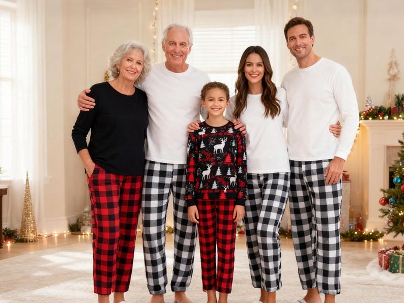 Christmas Pants For Family, Buffalo Plaid Pants, Christmas Kids Adult Matching Pants, Multi Color Plaid Pajama Pants Christmas Pajamas Pants