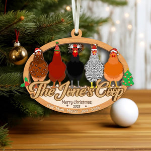 Custom 2 Layered Wooden Family Chicken Coop Ornament: Family Members Name