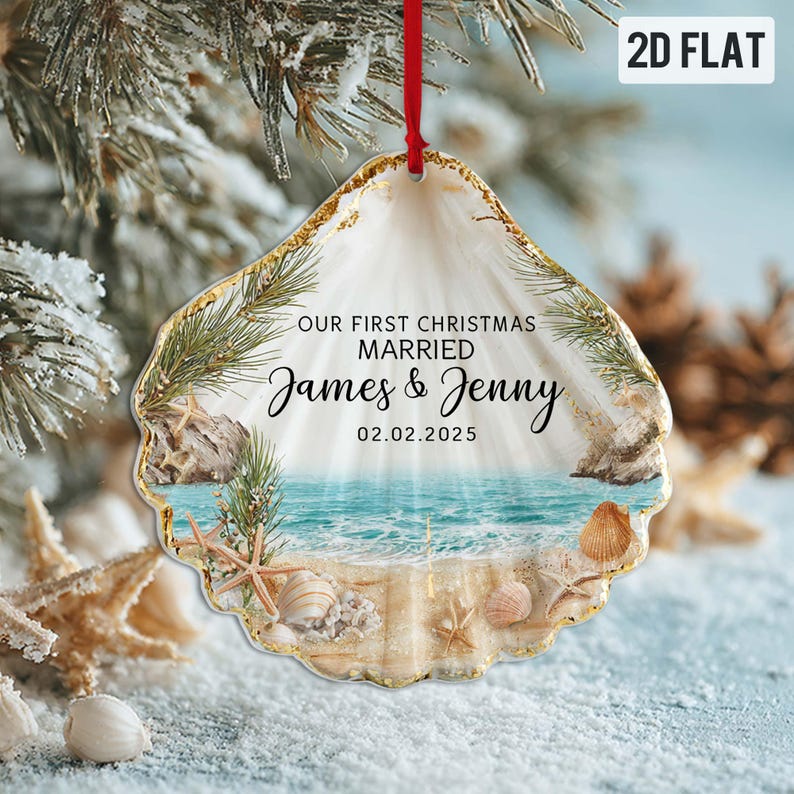 Personalized First Christmas Married Acrylic 2D Flat Ornament, Christmas Gifts For New Couple, Just Married Ornament, Wedding Cake Gift