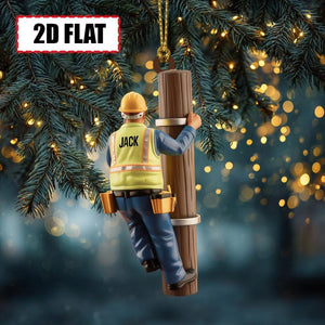 Personalized Lineman Christmas Ornament Tree Hanging Decor Flat 2D Acrylic Custom Utility Worker Gift for Electricians, Power Line Crew