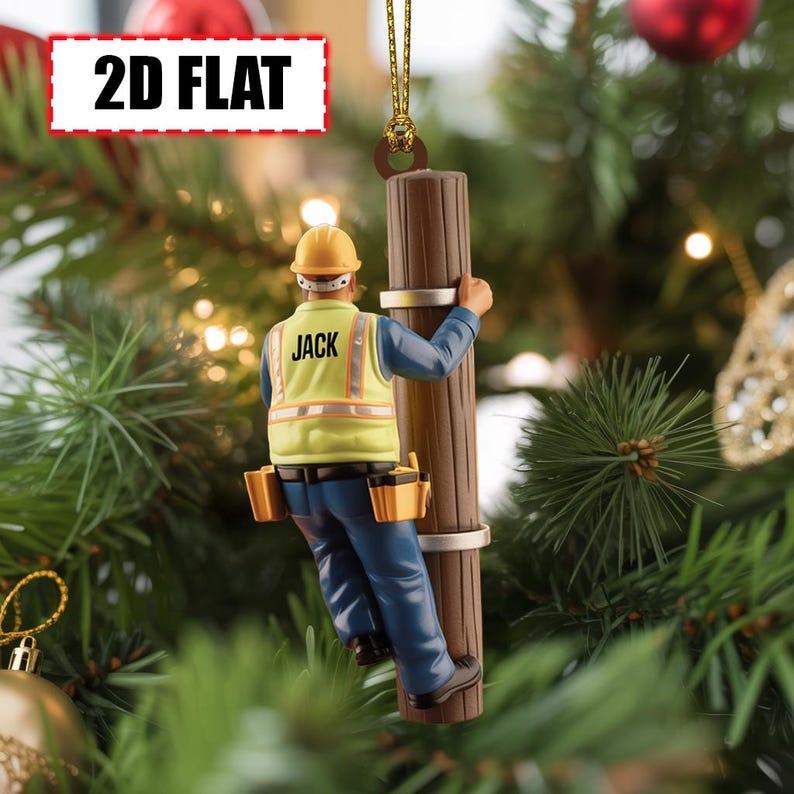 Personalized Lineman Christmas Ornament Tree Hanging Decor Flat 2D Acrylic Custom Utility Worker Gift for Electricians, Power Line Crew