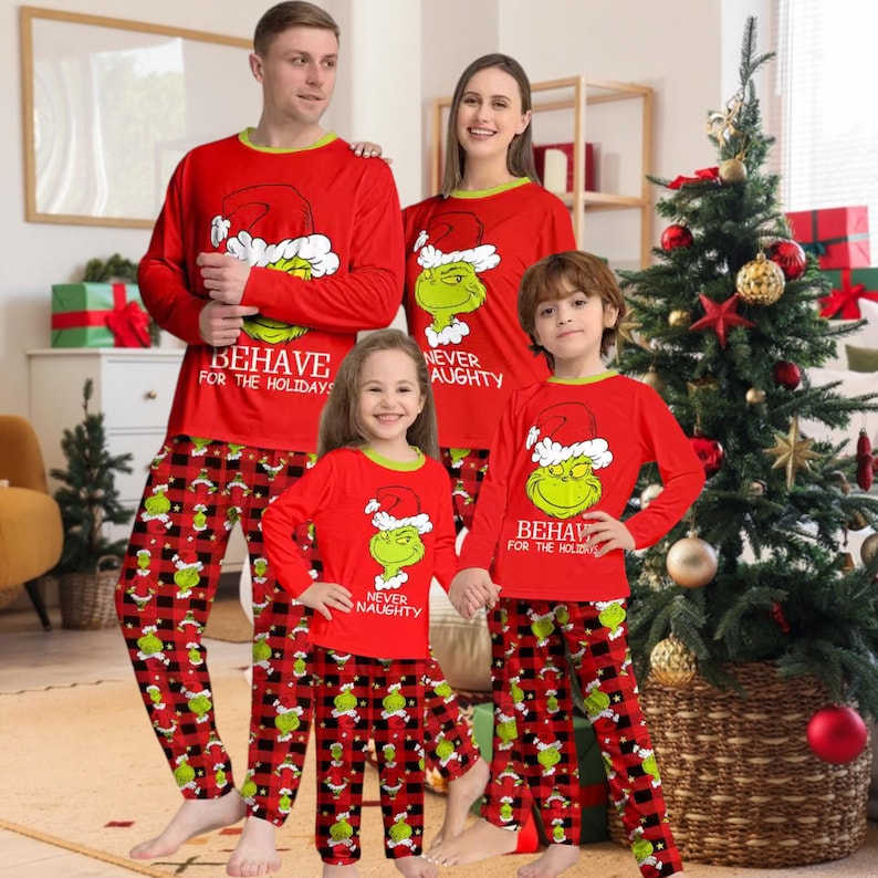 Grinch Family Matching Christmas Pajamas Set Holiday Sleepwear for Kids & Adults, Funny Xmas PJs, , Grinch PJs, Matching Holiday PJs