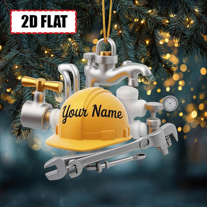Personalized Plumber Christmas Ornament Tree Hanging Decor Flat 2D Acrylic Custom Plumbing Tools Gift for Plumbers, Pipefitters, Builders