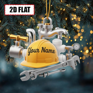 Personalized Plumber Christmas Ornament Tree Hanging Decor Flat 2D Acrylic Custom Plumbing Tools Gift for Plumbers, Pipefitters, Builders