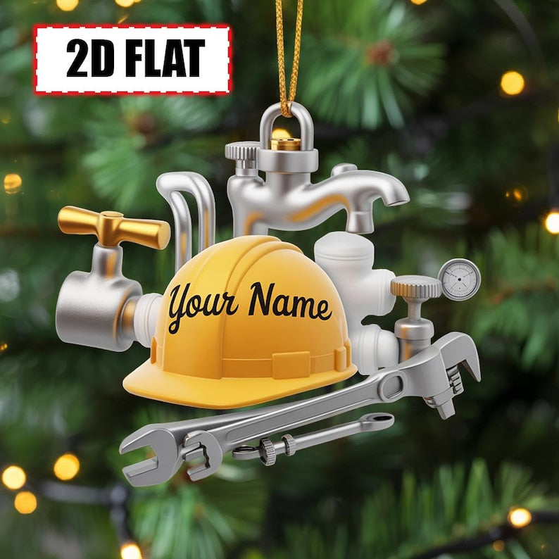 Personalized Plumber Christmas Ornament Tree Hanging Decor Flat 2D Acrylic Custom Plumbing Tools Gift for Plumbers, Pipefitters, Builders
