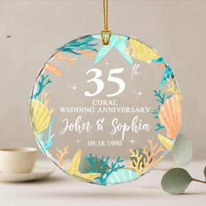 35th Wedding Anniversary Gift, Personalized Coral 35th Anniversary Glass Ornament, 35th Wedding Anniversary, Gift for Parents Husband Wife