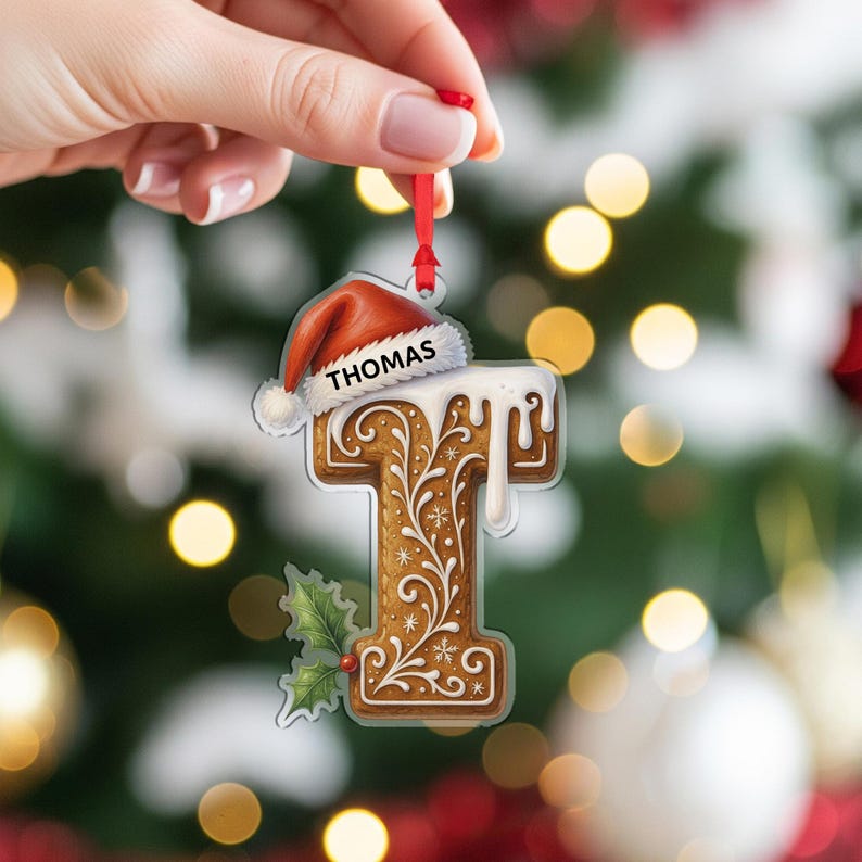 Personalized Gingerbread Letter Acrylic Ornament: Custom Name Christmas Tree Decor