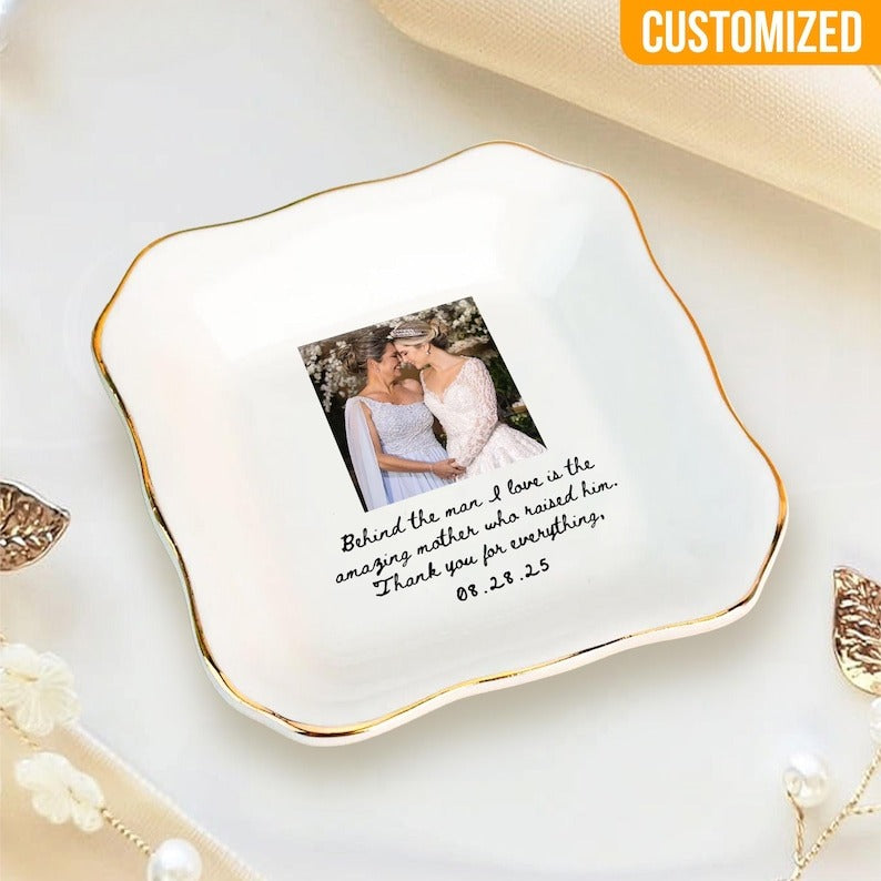 Custom Photo Mother of The Groom Jewelry Dish, Mother of The Bride Jewelry plate, Custom Jewelry Tray for Mom, Wedding Favor Gift For Mom