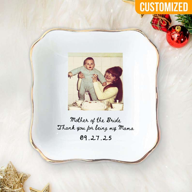 Custom Photo Mother of The Groom Jewelry Dish, Mother of The Bride Jewelry plate, Custom Jewelry Tray for Mom, Wedding Favor Gift For Mom Wedding Gift For Her