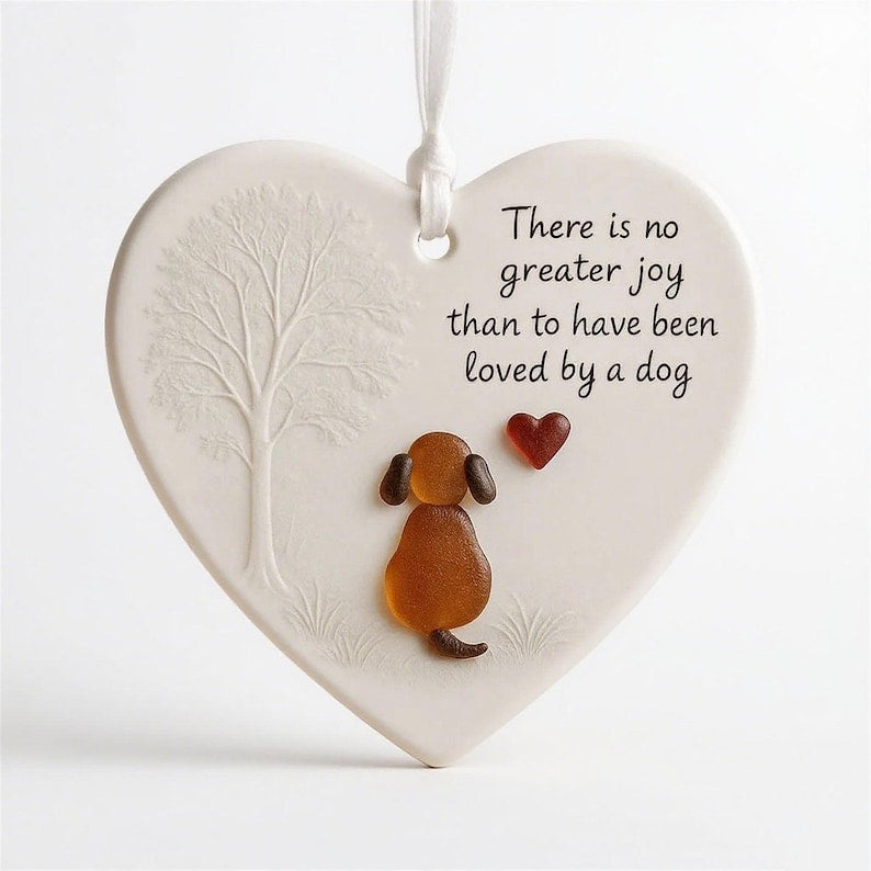 Custom Dog Lover Ornament Sea Glass Heart Keepsake Gift, Pet Memorial Christmas Decoration, There Is No Greater Joy Quote