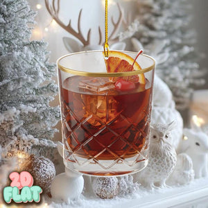 Old Fashioned Cocktail 2D FLAT Ornament, Whiskey Lover Gift, Bourbon Christmas Decor,Bar Themed Ornament for Men, 2D Flat Ornament,Xmas Tree
