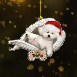Personalized Bichon Frise Sleeping Angel Christmas Ornament, Custom Dog with Santa Hat Christmas Decoration, Pet Memorial Gift