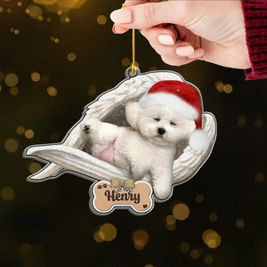 Personalized Bichon Frise Sleeping Angel Christmas Ornament, Custom Dog with Santa Hat Christmas Decoration, Pet Memorial Gift