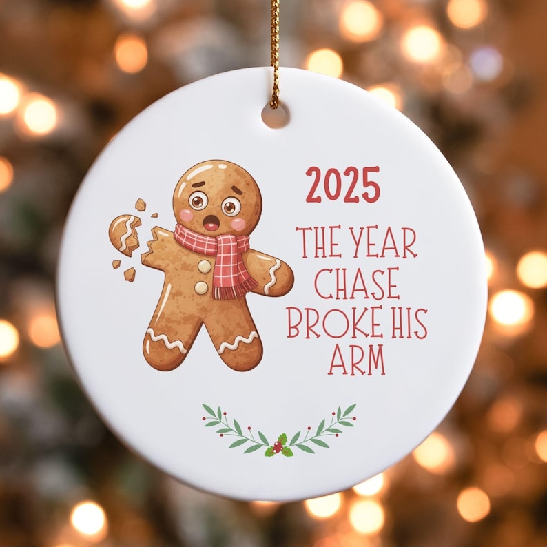 Personalized Broken Gingerbread Ornament,Funny Christmas Ornament, Hysterectomy Surgery Recovery, Accident Injury Keepsake, Broken Arm Leg