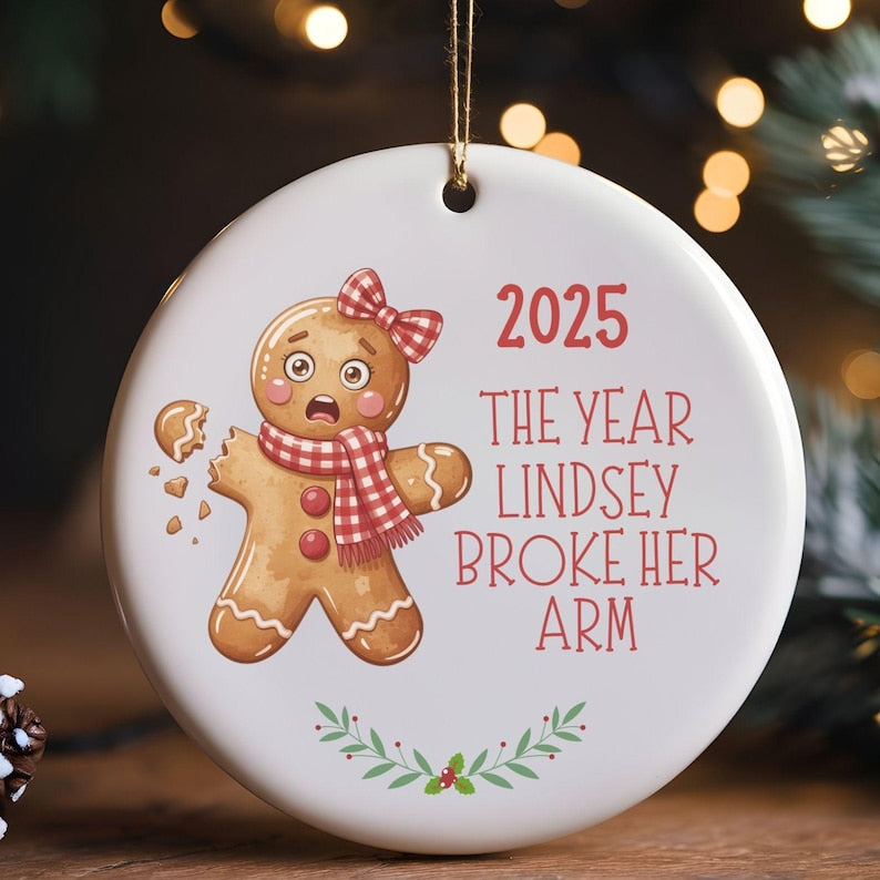 Personalized Broken Gingerbread Ornament,Funny Christmas Ornament, Hysterectomy Surgery Recovery, Accident Injury Keepsake, Broken Arm Leg