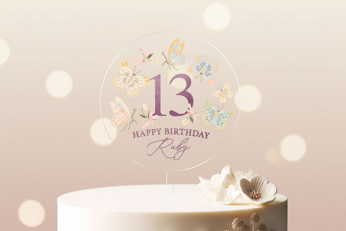 Personalized Birthday Cake Topper Acrylic Cake Topper Custom Topper Round Cake Topper Customized Butterfly Cake Topper with Name