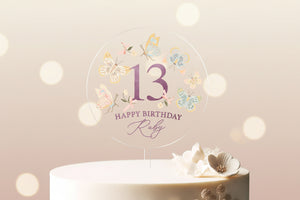 Personalized Birthday Cake Topper Acrylic Cake Topper Custom Topper Round Cake Topper Customized Butterfly Cake Topper with Name