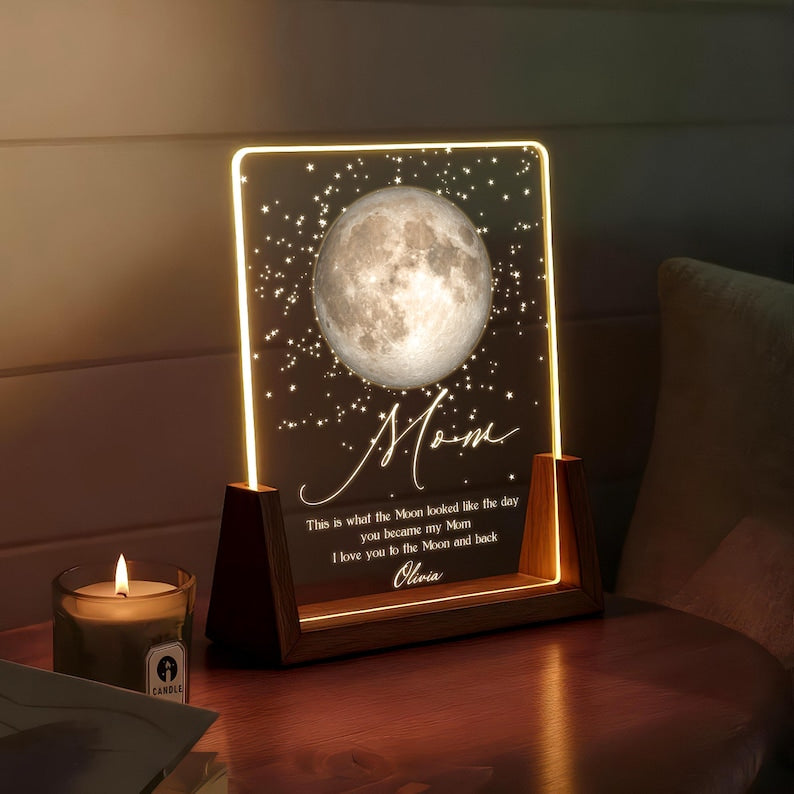 Custom Moon Phase Night Light, Moon Phase by Date, Gift for Mom from Daughter, Mother's Day Keepsake, The Day You Became My Mom