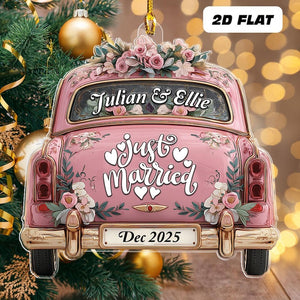 Personalized Name Just Married Car Ornament, Custom Christmas Married Ornament, Married Couple Xmas Ornament, Newlywed Gift For Couple