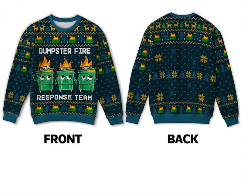 I'm Fine Everything Is Fine Dumpster Fire Funny Office Staff Ugly Christmas Sweater,Holiday Jumper, Funny Xmas Party Top, Friends Gift