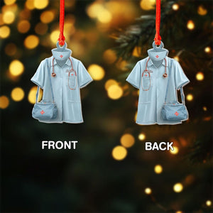 Personalized Nurse Scrubs Ornament, Custom Shape Christmas Decoration with Name and Medical Bag, Healthcare Worker Gift, Holiday Keepsake