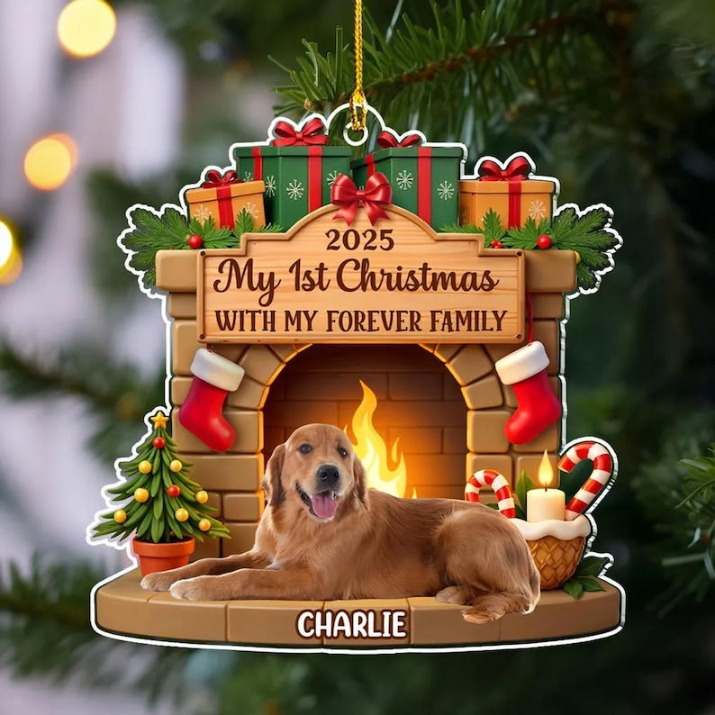 Dogs First Christmas In My Forever Home Photo, Personalized Acrylic Ornament, Dog Picture Ornament, Dog's 1st Christmas, Custom Dog Photo