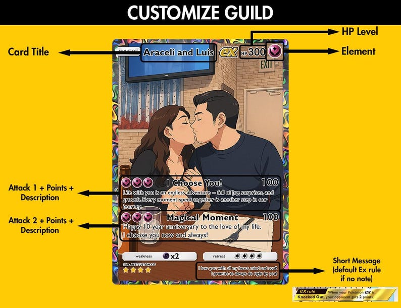 Personalized PKM Couple Card, Custom Photo Anime Wedding Card, Anniversary Gift, Gift for Him, Gift for Her, Custom Card Anniversary