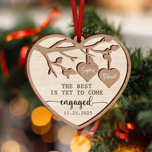 Engaged Wooden 2 Layered Ornament 2025, Custom Engagement Ornament with Names & Date, Engagement Gifts for Couple, Couple Name Ornament