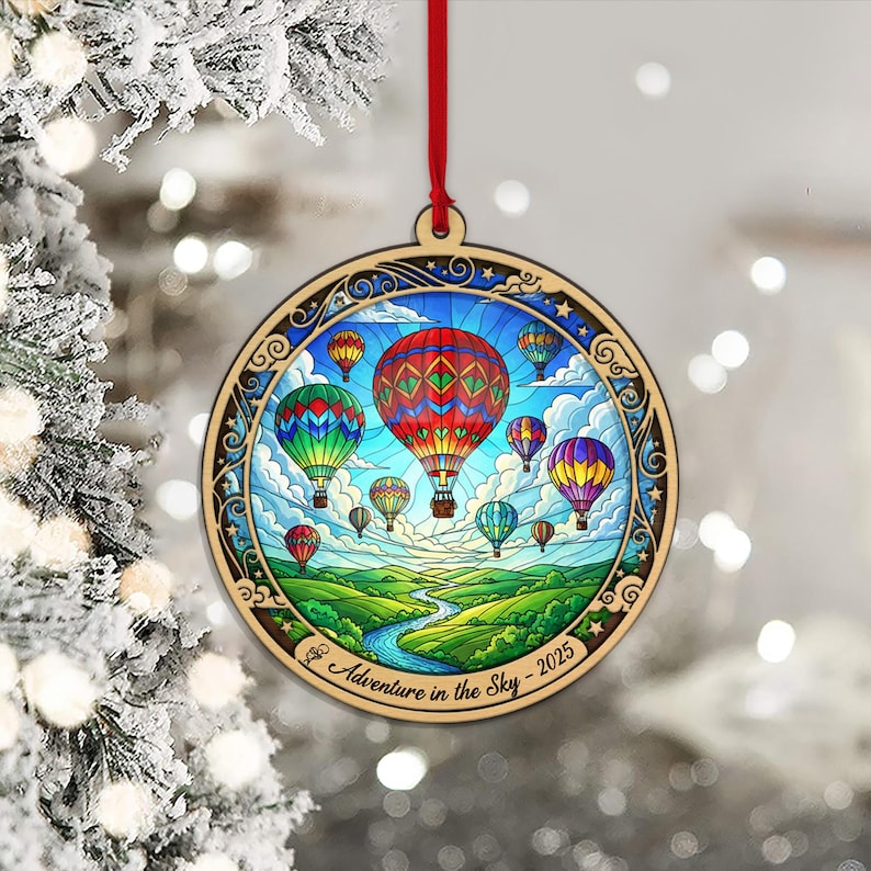 Personalized Hot Air Balloon Ornament: Adventure in the Sky Scene, Colorful Festival Christmas Decoration