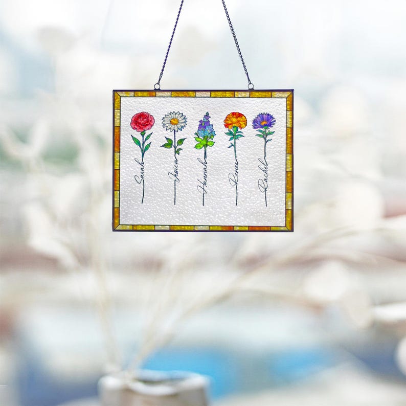 Custom Family Birth Flower Bouquet Acrylic Gift Personalized Birth Month Flowers