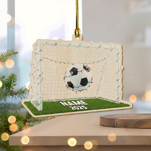 Custom Name Soccer 2025 Ornament, 2D Football Gold Ornament, Christmas Sports 2D flat Gift, Acrylic/Wooden Sport Ornament
