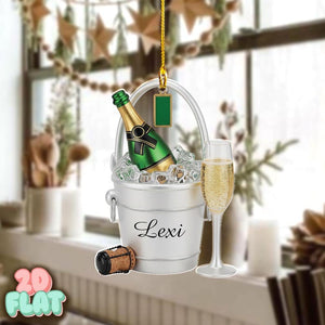Personalized Champagne 2D FLAT Ornament, Custom Wine Bucket Christmas Tree Decoration, Holiday Celebration Gift with Bottle, Glass Keepsake