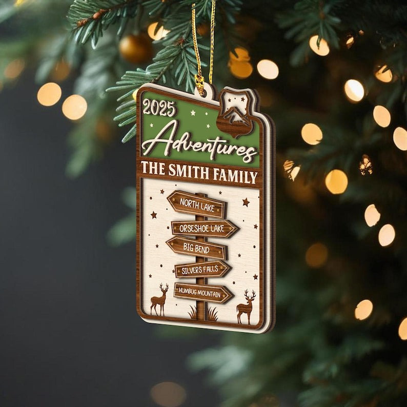 Traveling Gift, Personalized Adventure Ornament, National Park Sign Travel Ornament, Travel Christmas Keepsake, Camping National Forest Gift