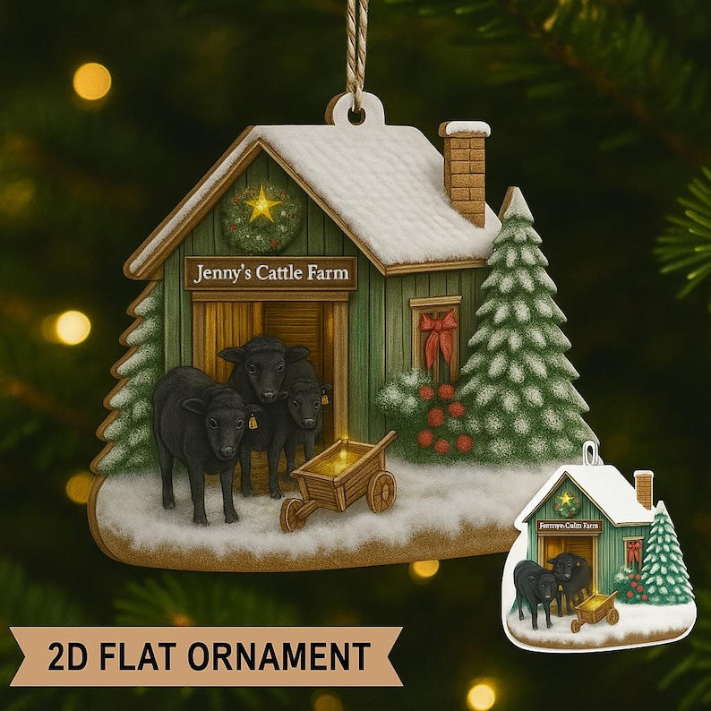 Personalized Black Angus Cow Ornament: Custom Christmas Tree Farmhouse Decoration